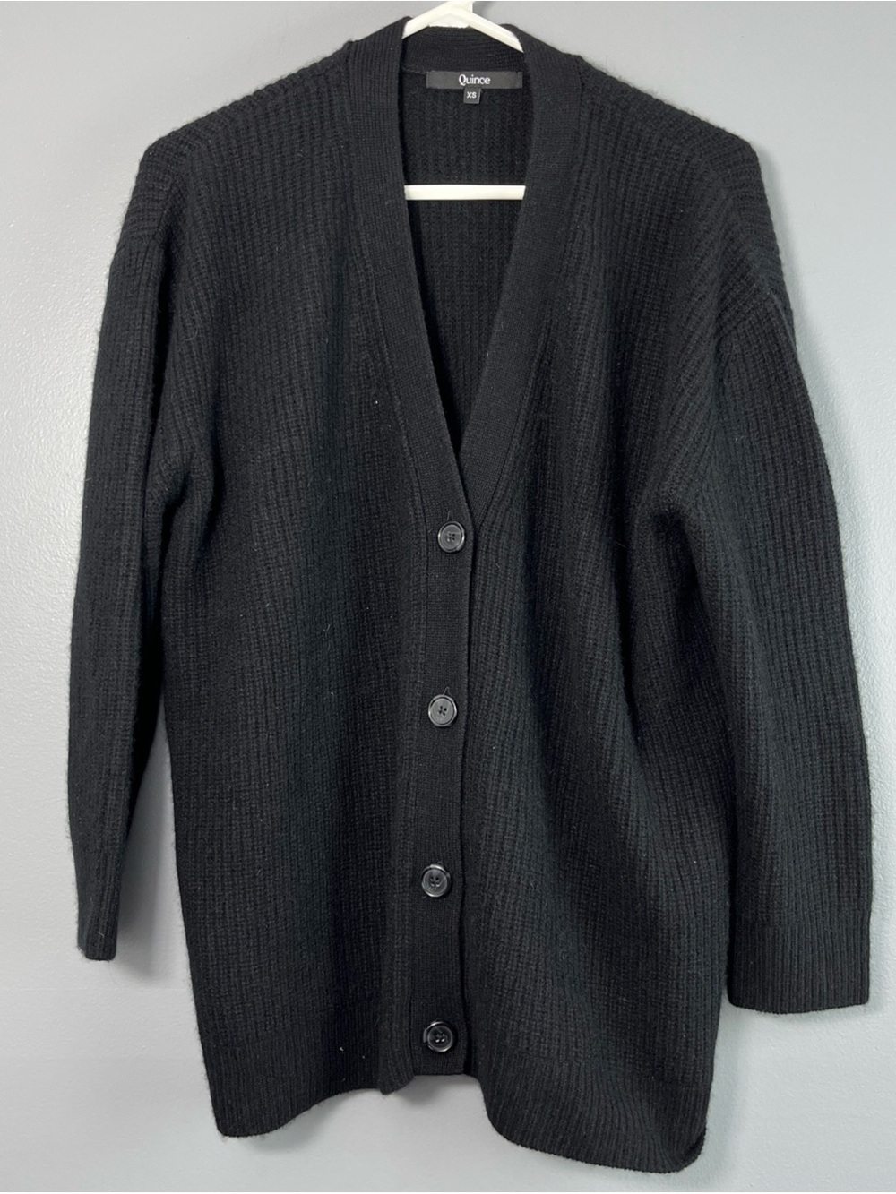 Quince Women's 100% Mongolian Cashmere Oversized Boyfriend Button Cardigan black